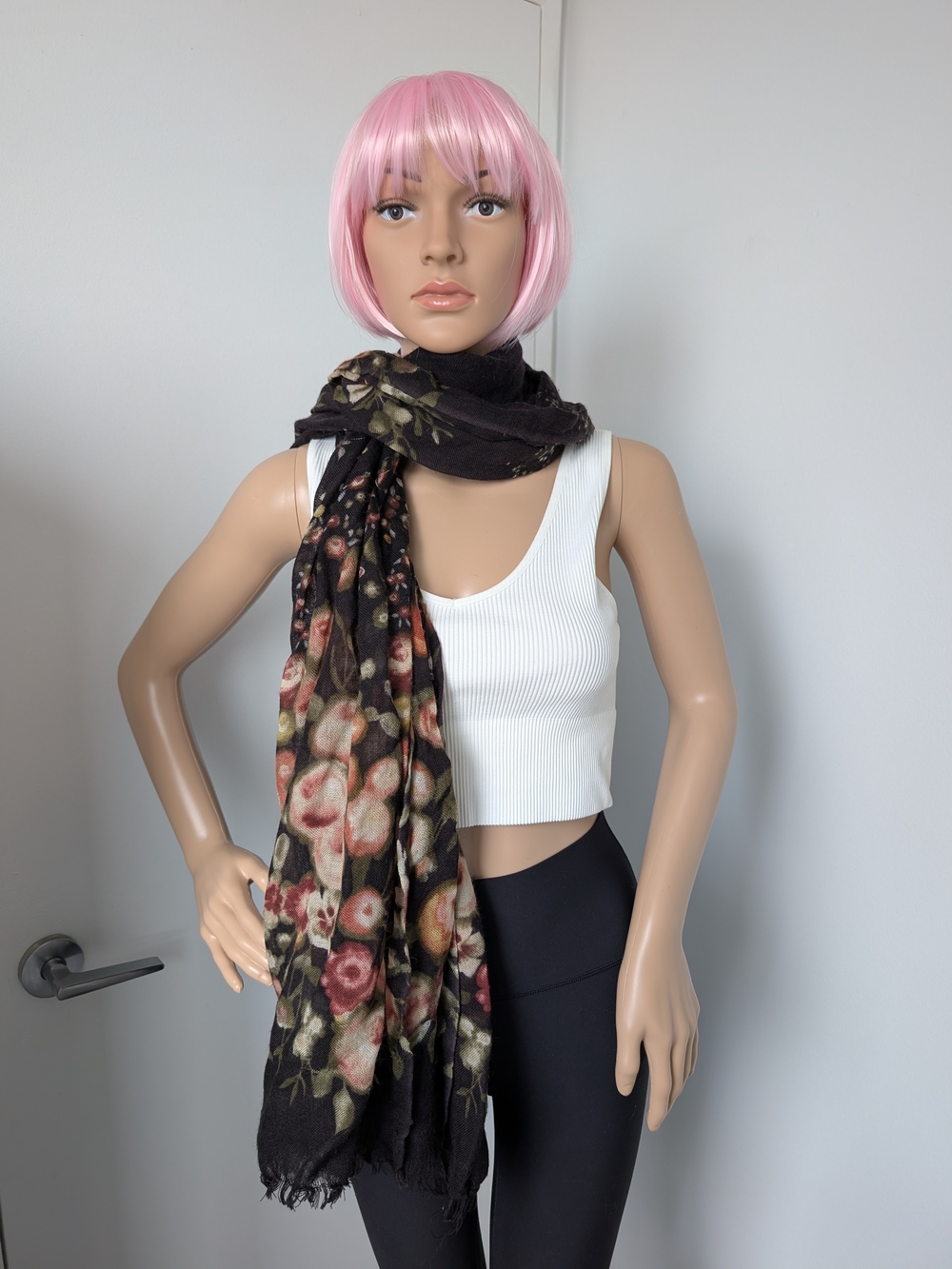 Floral Print Black Scarf - Lightweight Women's Accessory